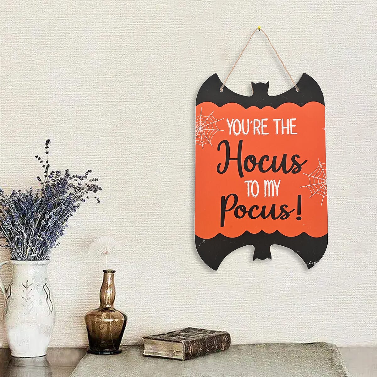 Halloween- You're the Hocus to my Pocus Wall Plaque W/glitter and Twine Rope Hangers image number 1