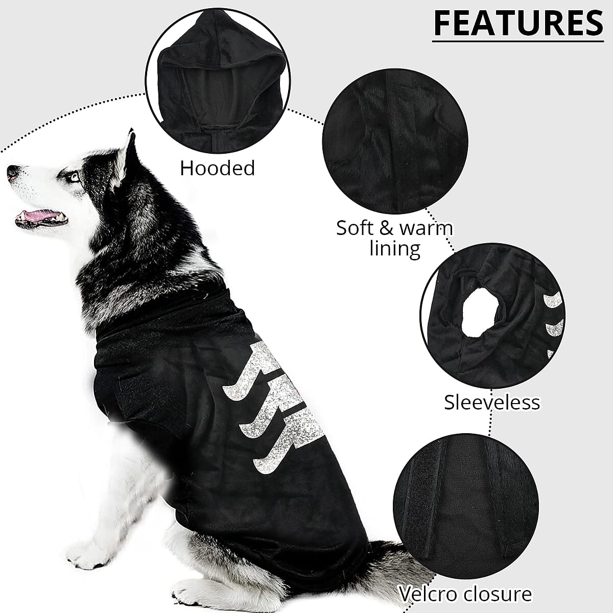Halloween - Black Skeleton Pet Costume Deluxe Polyester | Halloween Pet Costume | Scary Costume image number 2