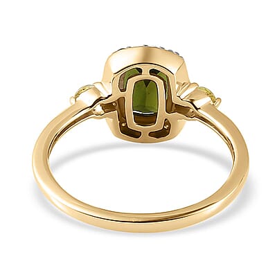 Luxoro 10K Yellow Gold Premium Tanzanian Chrome Tourmaline, Natural Canary Tourmaline and Diamond Halo Ring (Size 10.0) 1.10 ctw