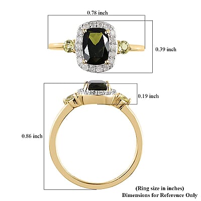 Luxoro 10K Yellow Gold Premium Tanzanian Chrome Tourmaline, Natural Canary Tourmaline and Diamond Halo Ring (Size 10.0) 1.10 ctw