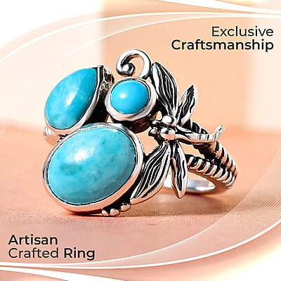 Artisan Crafted Sierra Nevada Turquoise and Sleeping Beauty Turquoise Fancy Ring in Sterling Silver (Size 10.0) 3.00 ctw