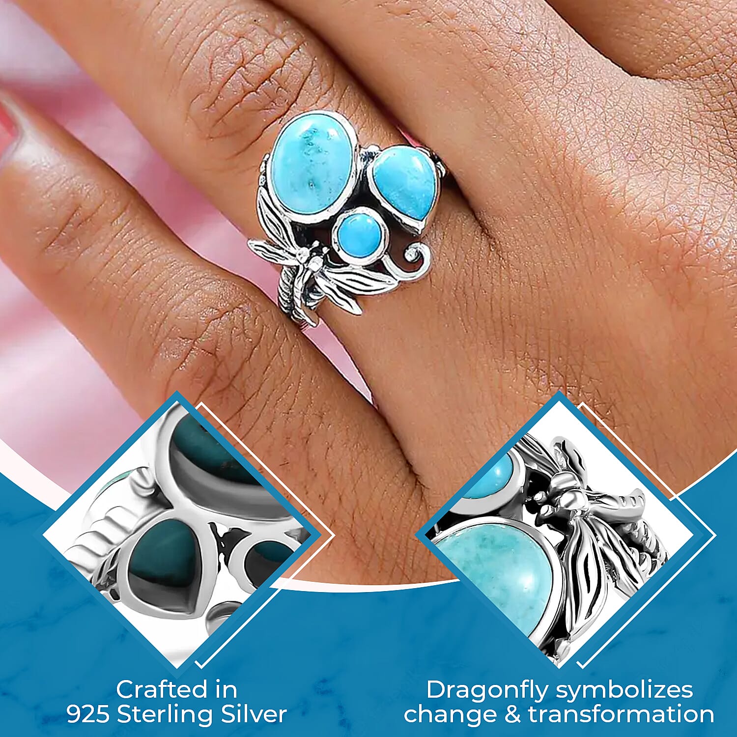 Artisan Crafted Sierra Nevada Turquoise and Sleeping Beauty Turquoise Fancy Ring in Sterling Silver (Size 11.0) 3.00 ctw