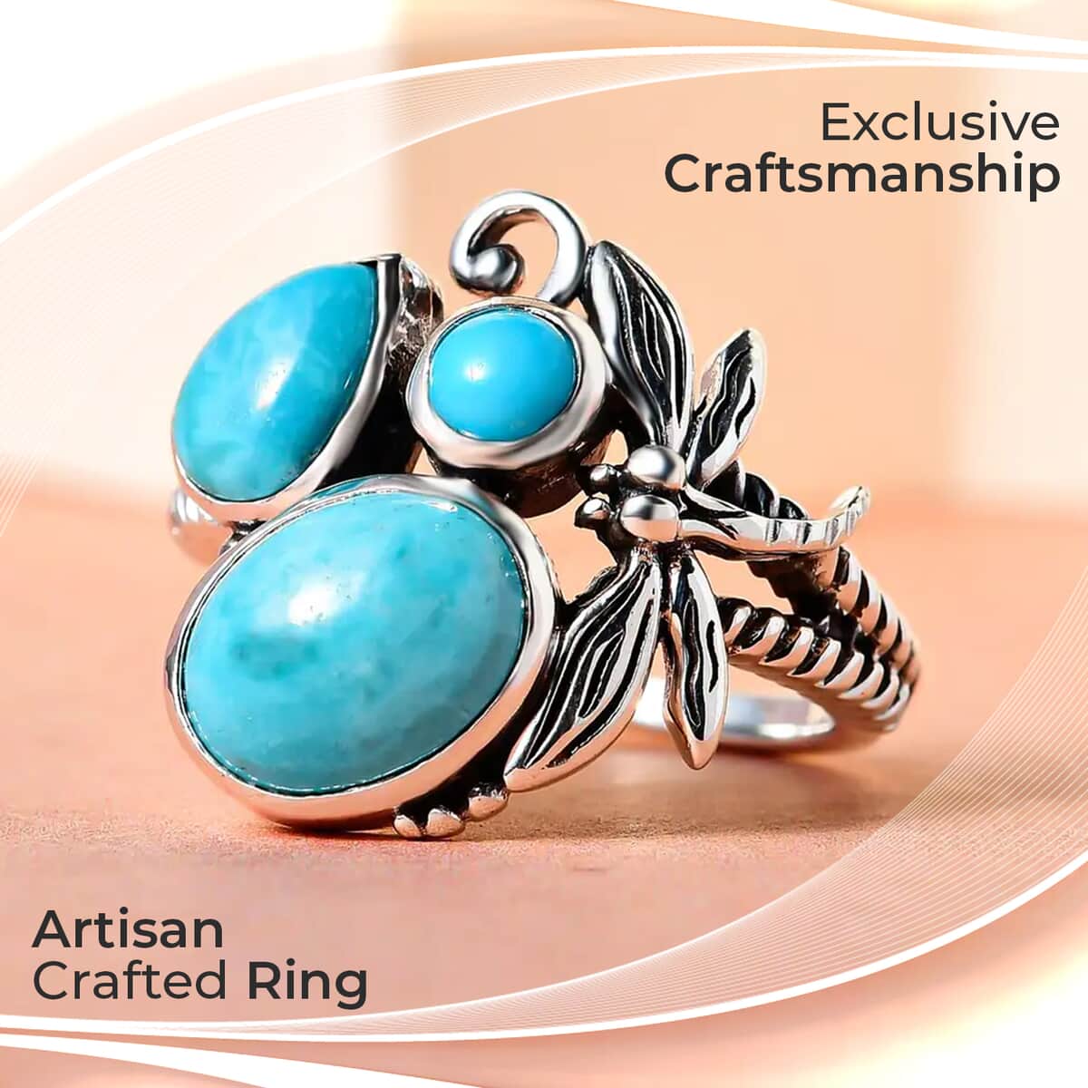 Artisan Crafted Sierra Nevada Turquoise and Sleeping Beauty Turquoise Fancy Ring in Sterling Silver (Size 7.0) 3.00 ctw image number 1