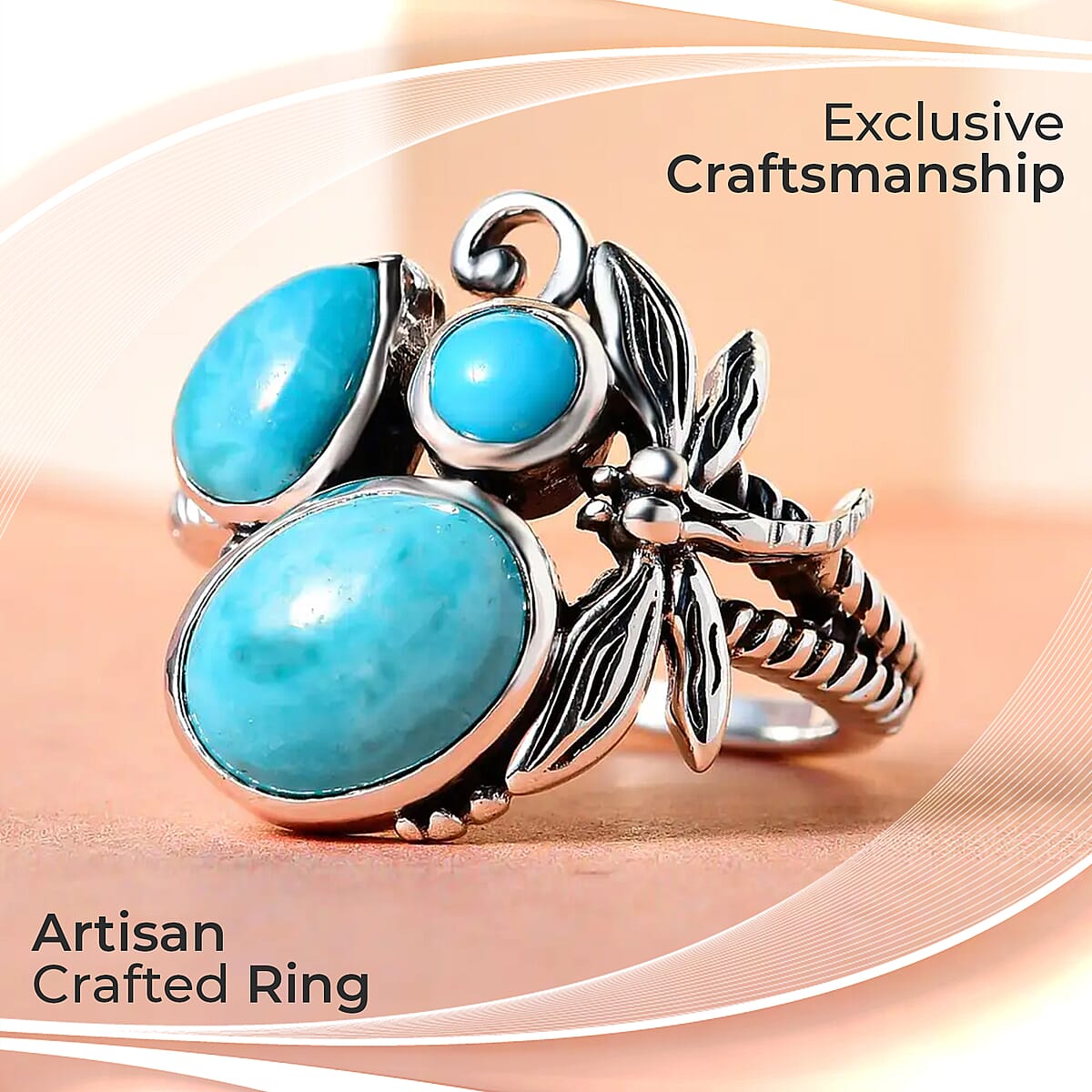 Artisan Crafted Sierra Nevada Turquoise and Sleeping Beauty Turquoise Fancy Ring in Sterling Silver (Size 8.0) 3.00 ctw image number 1
