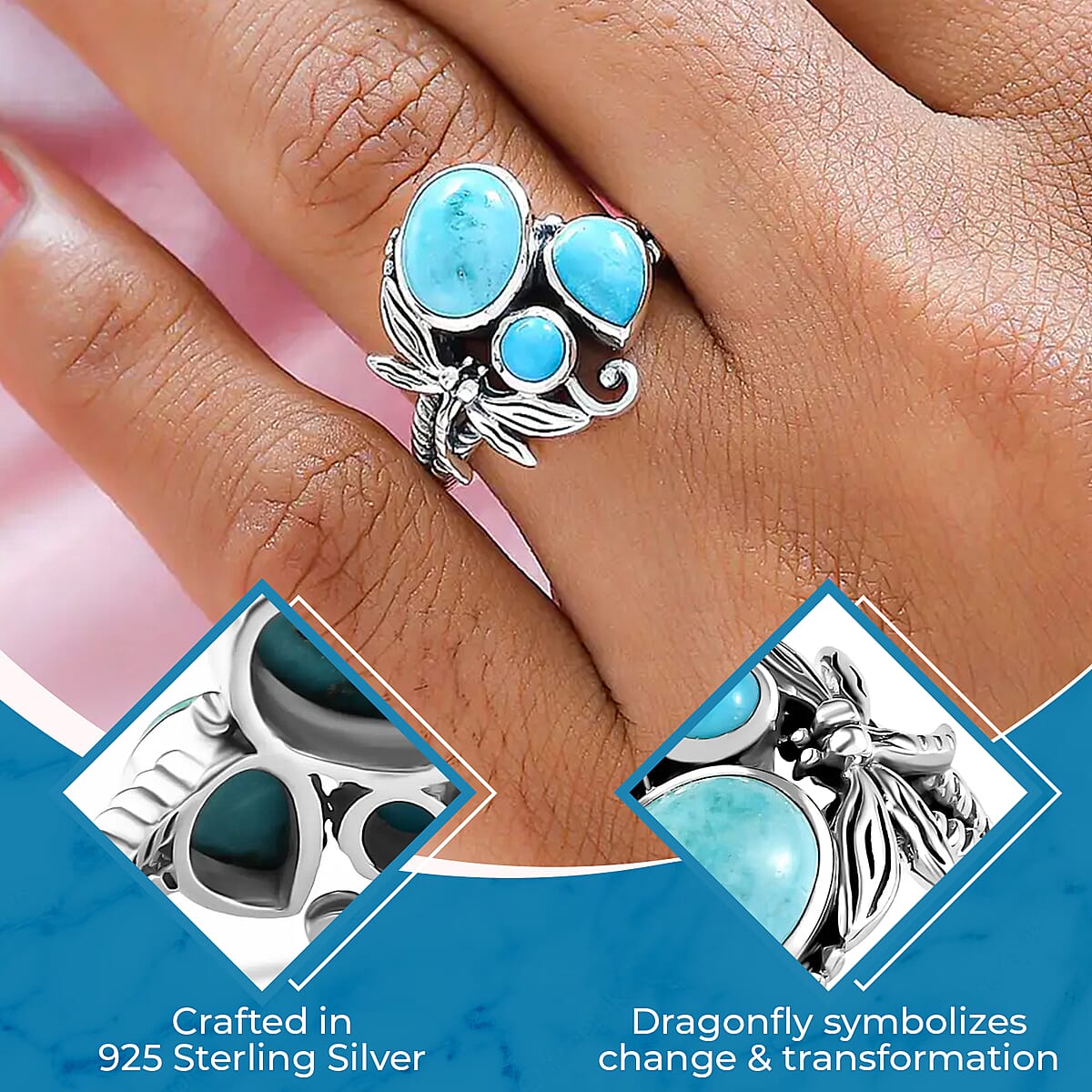 Artisan Crafted Sierra Nevada Turquoise and Sleeping Beauty Turquoise Fancy Ring in Sterling Silver (Size 8.0) 3.00 ctw image number 2