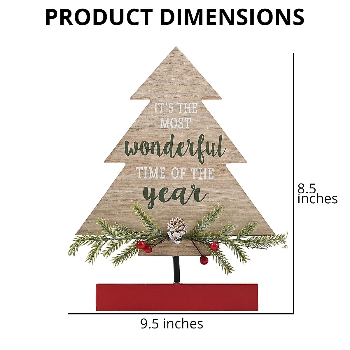 It's The Most Wonderful Time of The Year Tree Table Decor W/Greenery & Pinecone 9.5 & 8.5in Tall | Wooden D&eacute;cor | Dining Room D&eacute;cor | Wooden Art image number 3