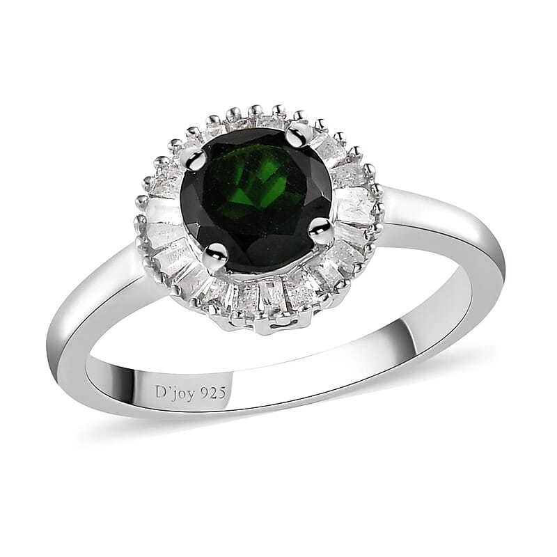 Premium Tanzanian Chrome Tourmaline and Diamond Halo Ring in Platinum Over Sterling Silver (Size 10.0) 1.10 ctw