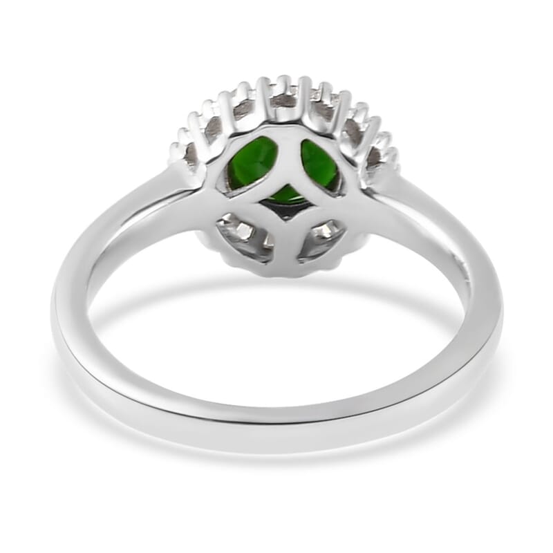 Premium Tanzanian Chrome Tourmaline and Diamond Halo Ring in Platinum Over Sterling Silver (Size 7.0) 1.10 ctw
