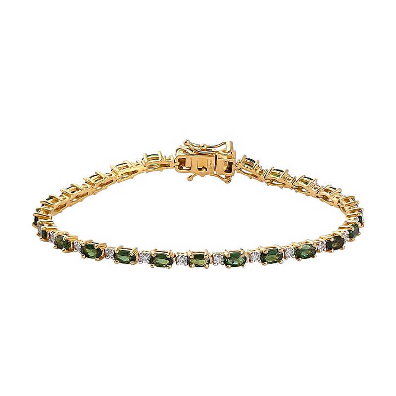 Premium Tanzanian Chrome Tourmaline and Moissanite Tennis Bracelet in Vermeil Yellow Gold Over Sterling Silver (7.25 In) 5.85 ctw