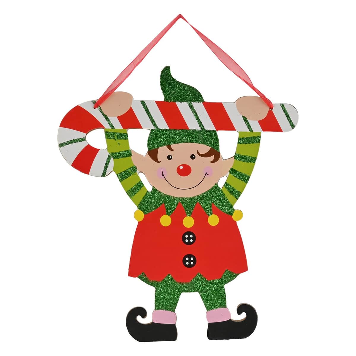 Elf w/ Candy Cane Christmas Decoration Wall Plaque image number 0