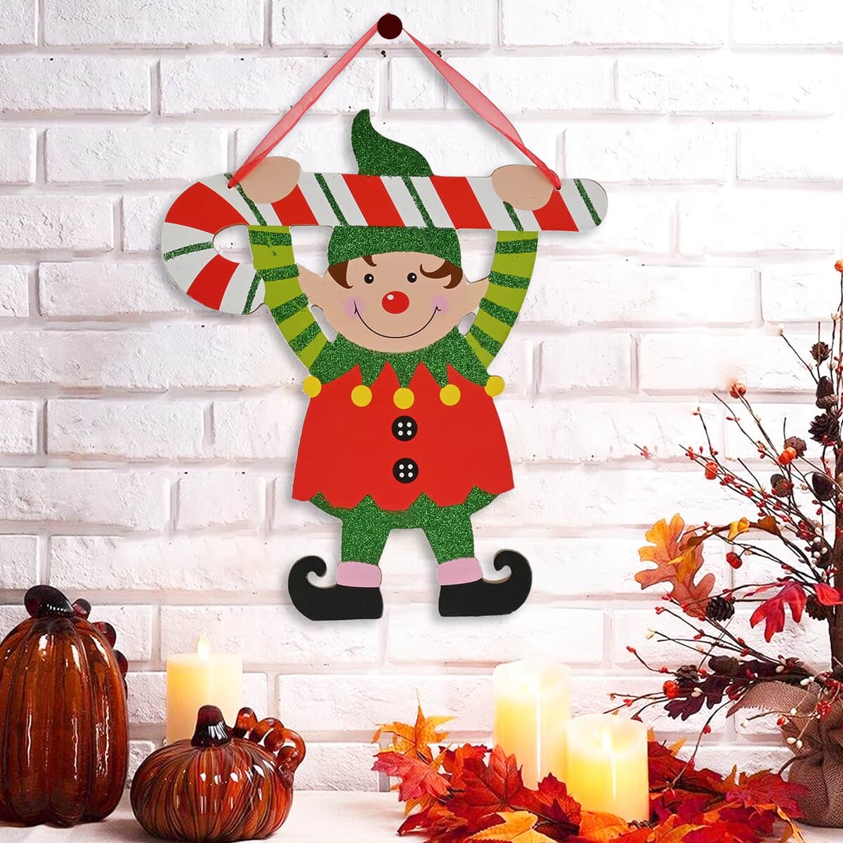 Elf w/ Candy Cane Christmas Decoration Wall Plaque image number 1