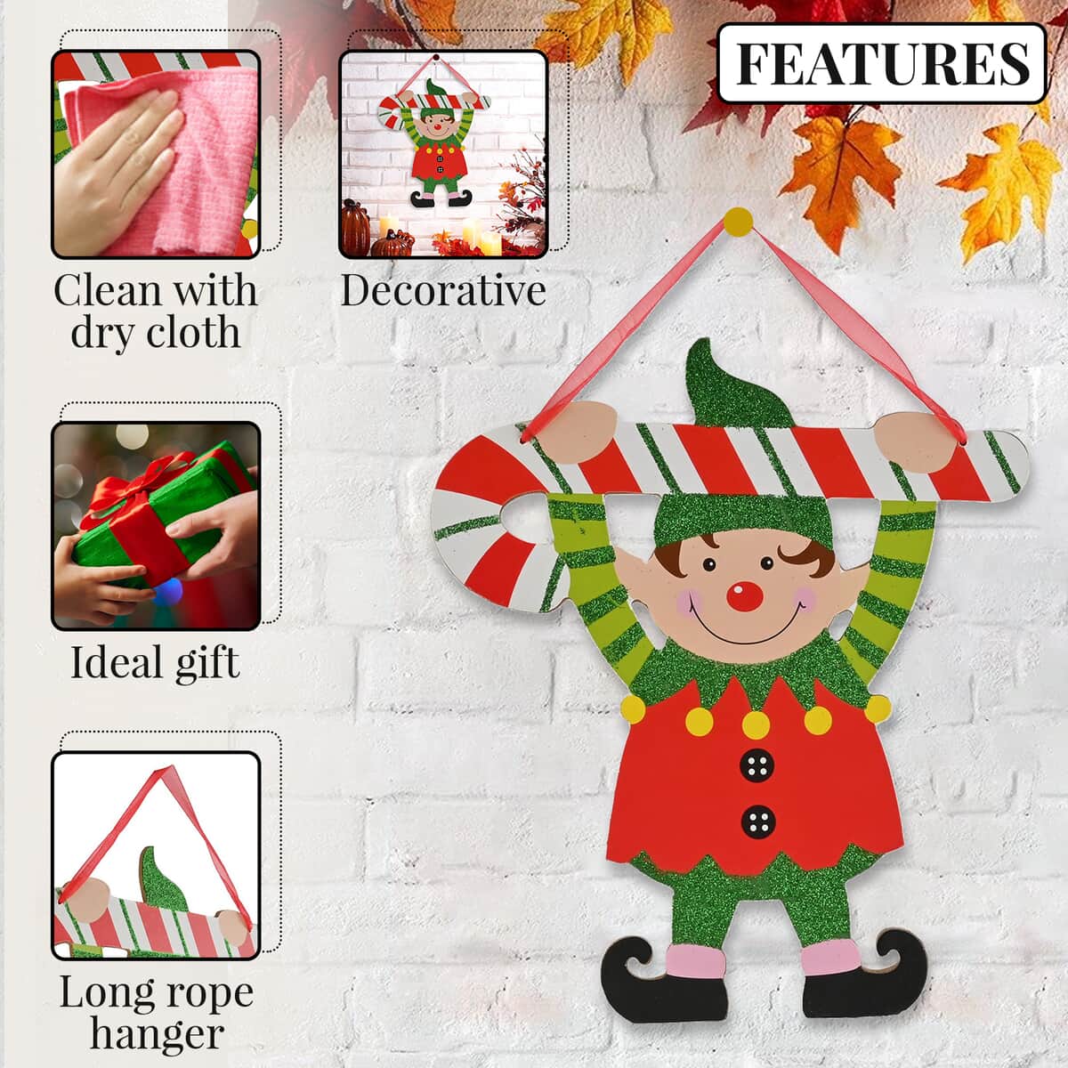 Elf w/ Candy Cane Christmas Decoration Wall Plaque image number 2