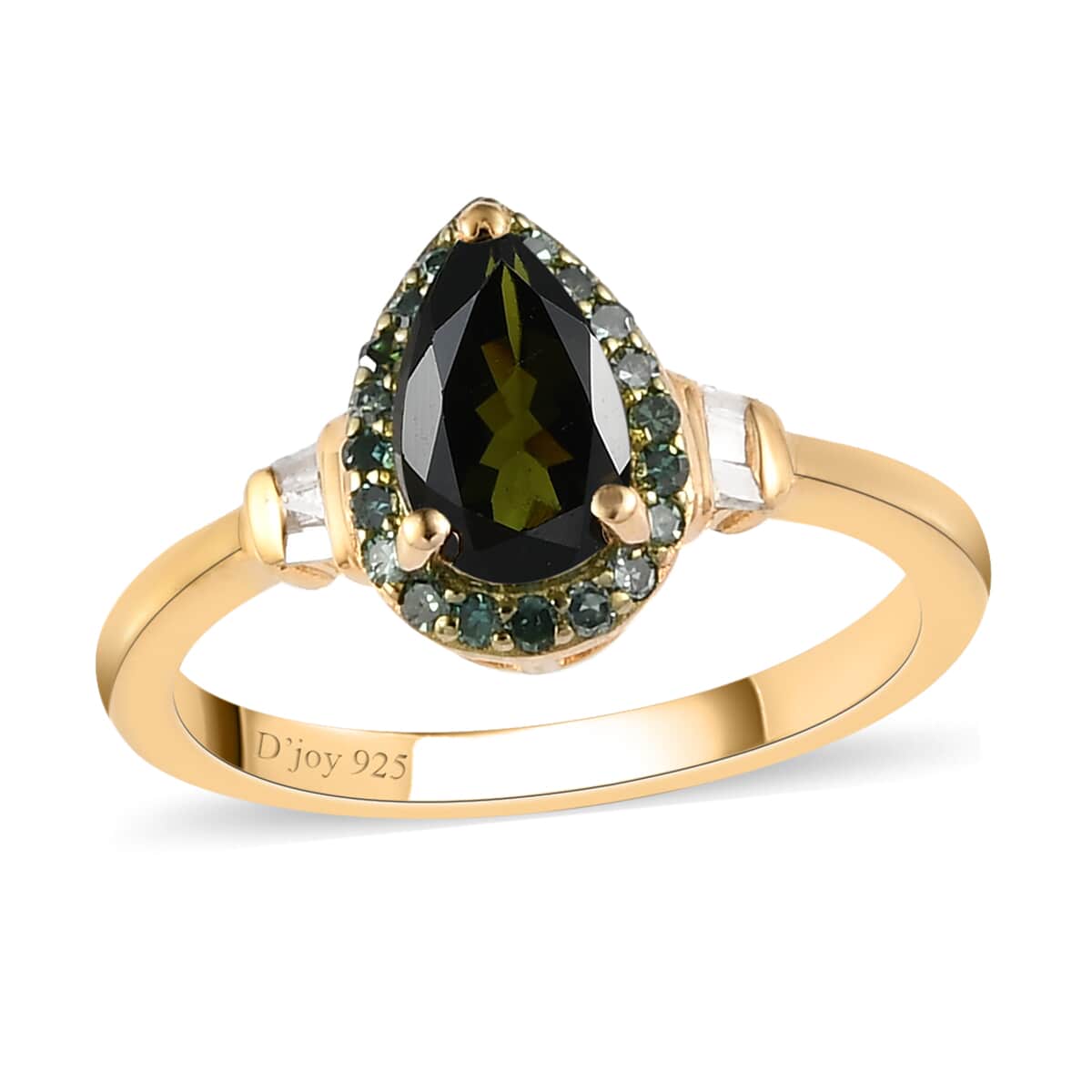 Premium Tanzanian Natural Chrome Tourmaline, Green and White Diamond Ring in Vermeil Yellow Gold Over Sterling Silver (Size 10.0) 1.00 ctw image number 0