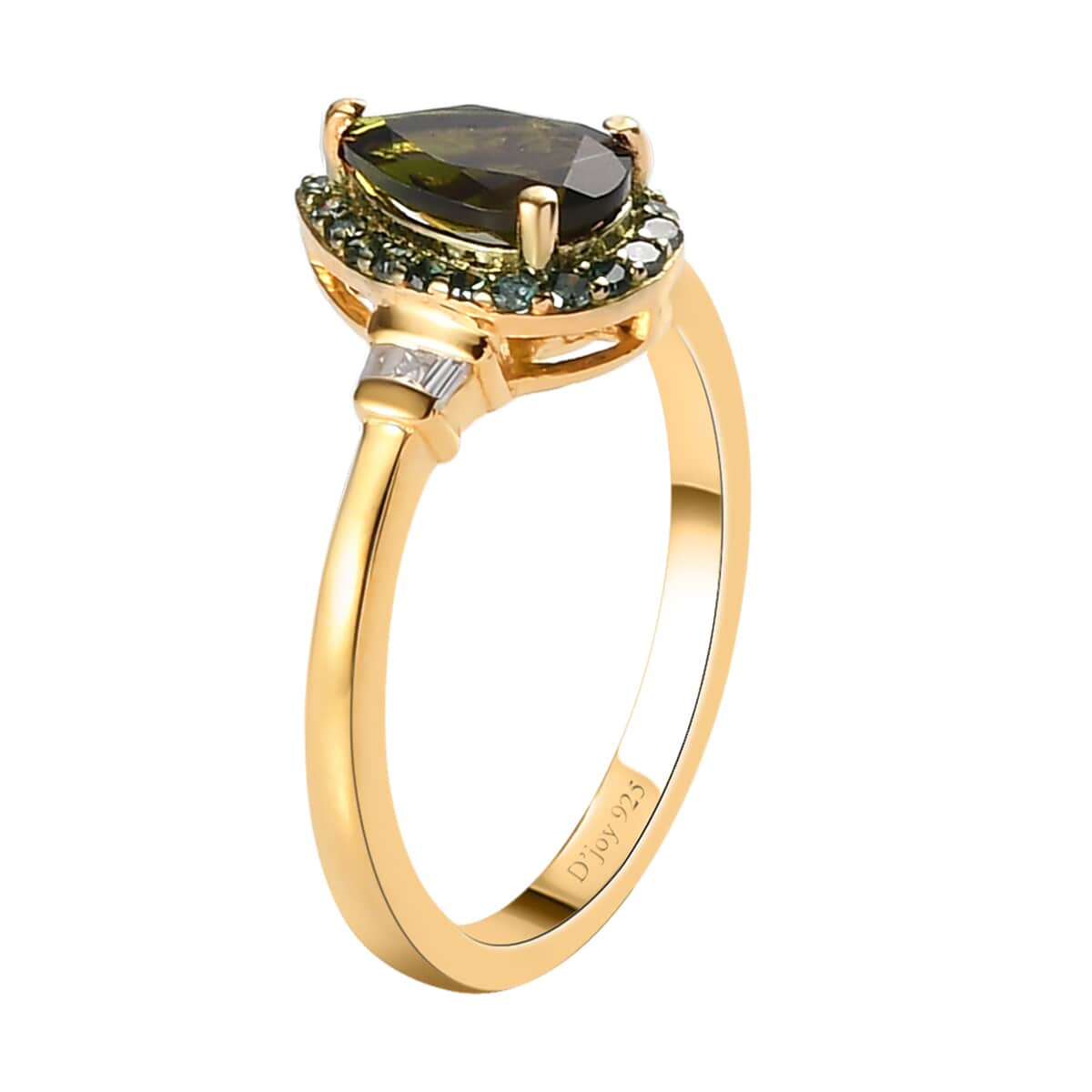 Premium Tanzanian Natural Chrome Tourmaline, Green and White Diamond Ring in Vermeil Yellow Gold Over Sterling Silver (Size 10.0) 1.00 ctw image number 3