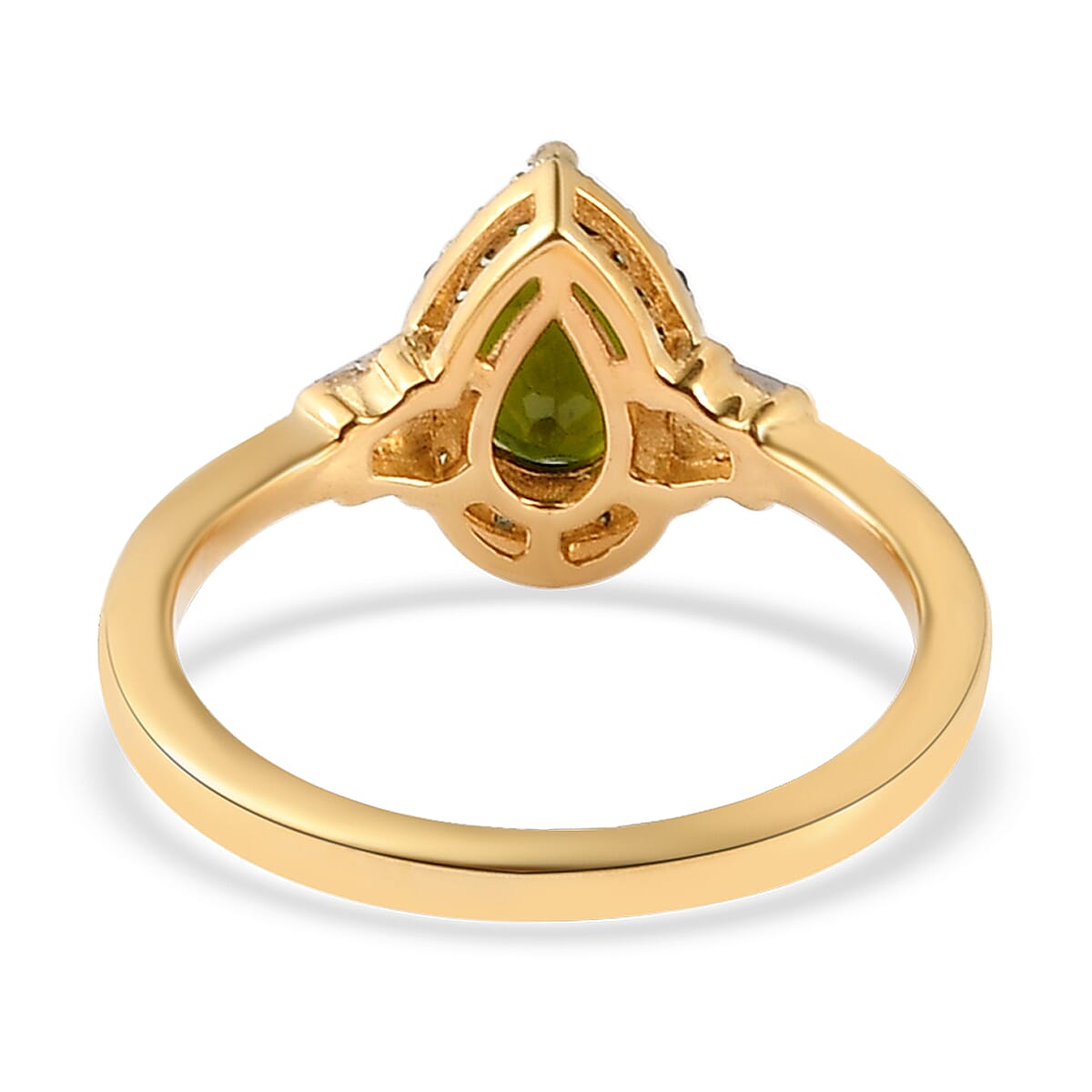 Premium Tanzanian Chrome Tourmaline, Green and White Diamond Ring in Vermeil Yellow Gold Over Sterling Silver (Size 10.0) 1.00 ctw