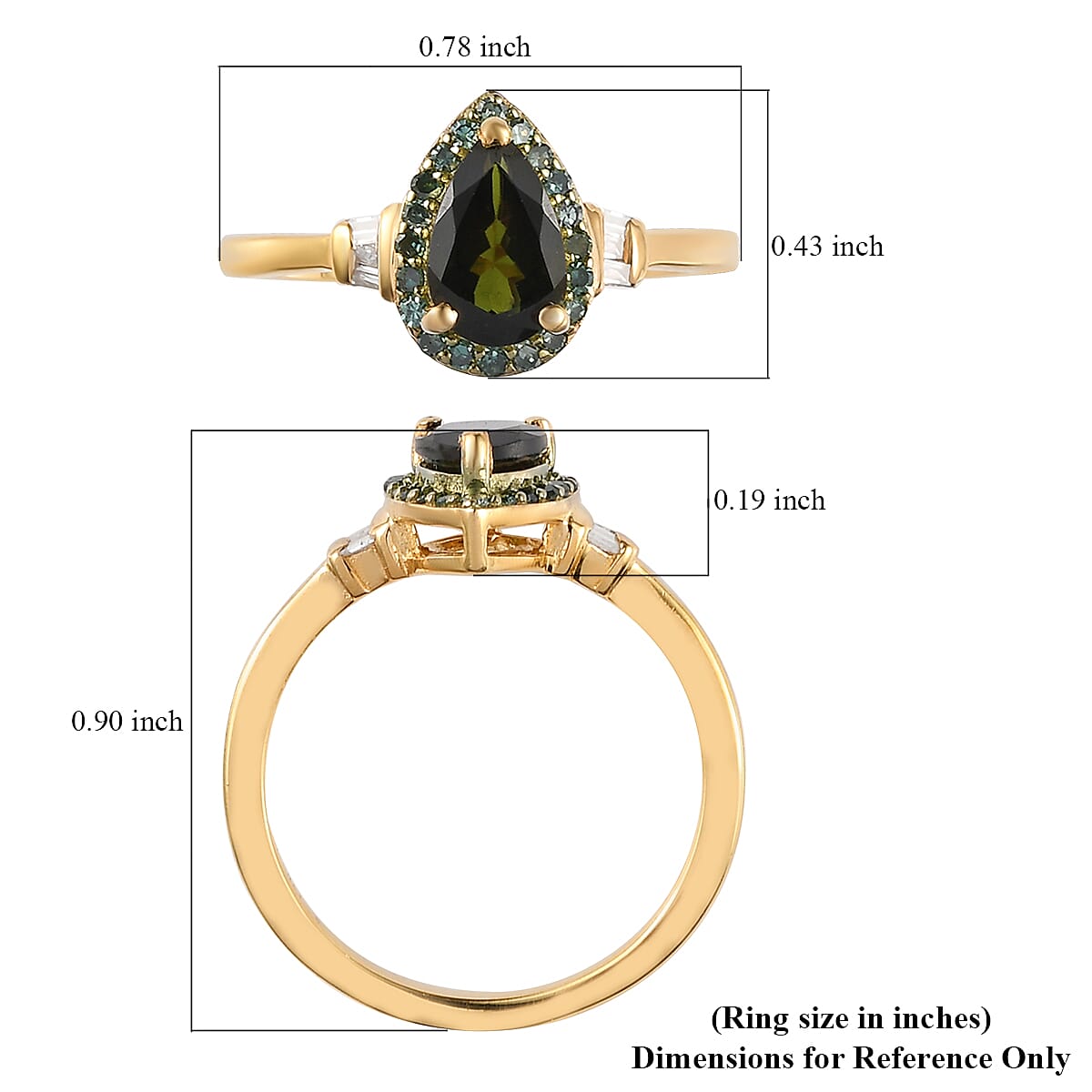 Premium Tanzanian Chrome Tourmaline, Green and White Diamond Ring in Vermeil Yellow Gold Over Sterling Silver (Size 10.0) 1.00 ctw