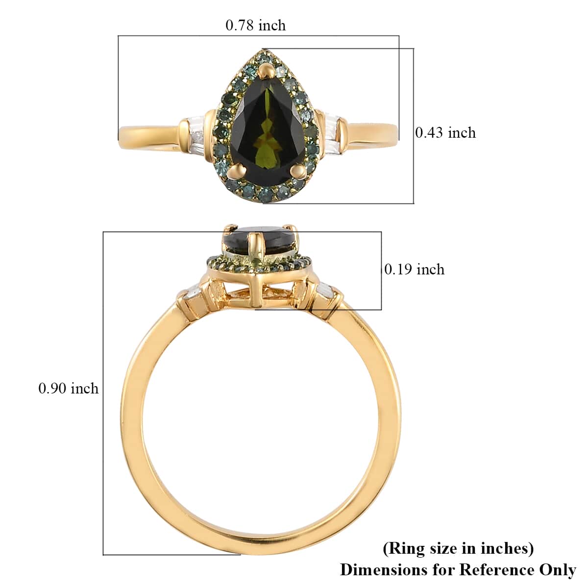Premium Tanzanian Natural Chrome Tourmaline, Green and White Diamond Ring in Vermeil Yellow Gold Over Sterling Silver (Size 10.0) 1.00 ctw image number 5