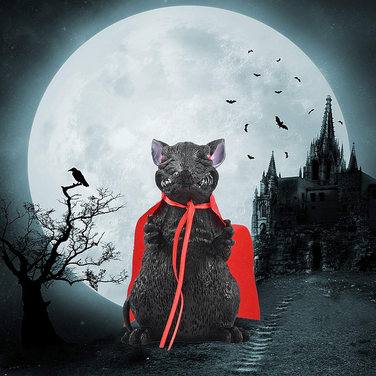 Halloween-Giant 7 Inch Black Rat w/ Red Cape image number 1