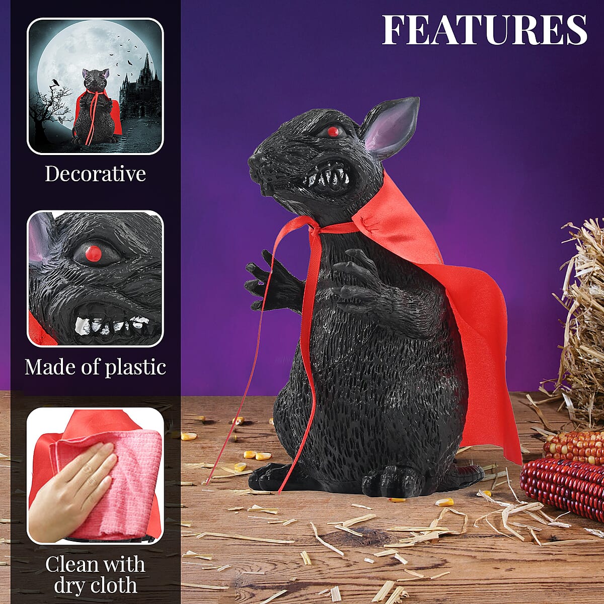 Halloween-Giant 7 Inch Black Rat w/ Red Cape image number 2
