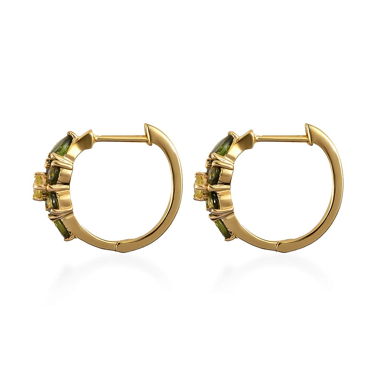 Premium Tanzanian Natural Chrome Tourmaline and Premium Natural Canary Tourmaline Hoop Earrings in Vermeil Yellow Gold Over Sterling Silver 1.50 ctw image number 3