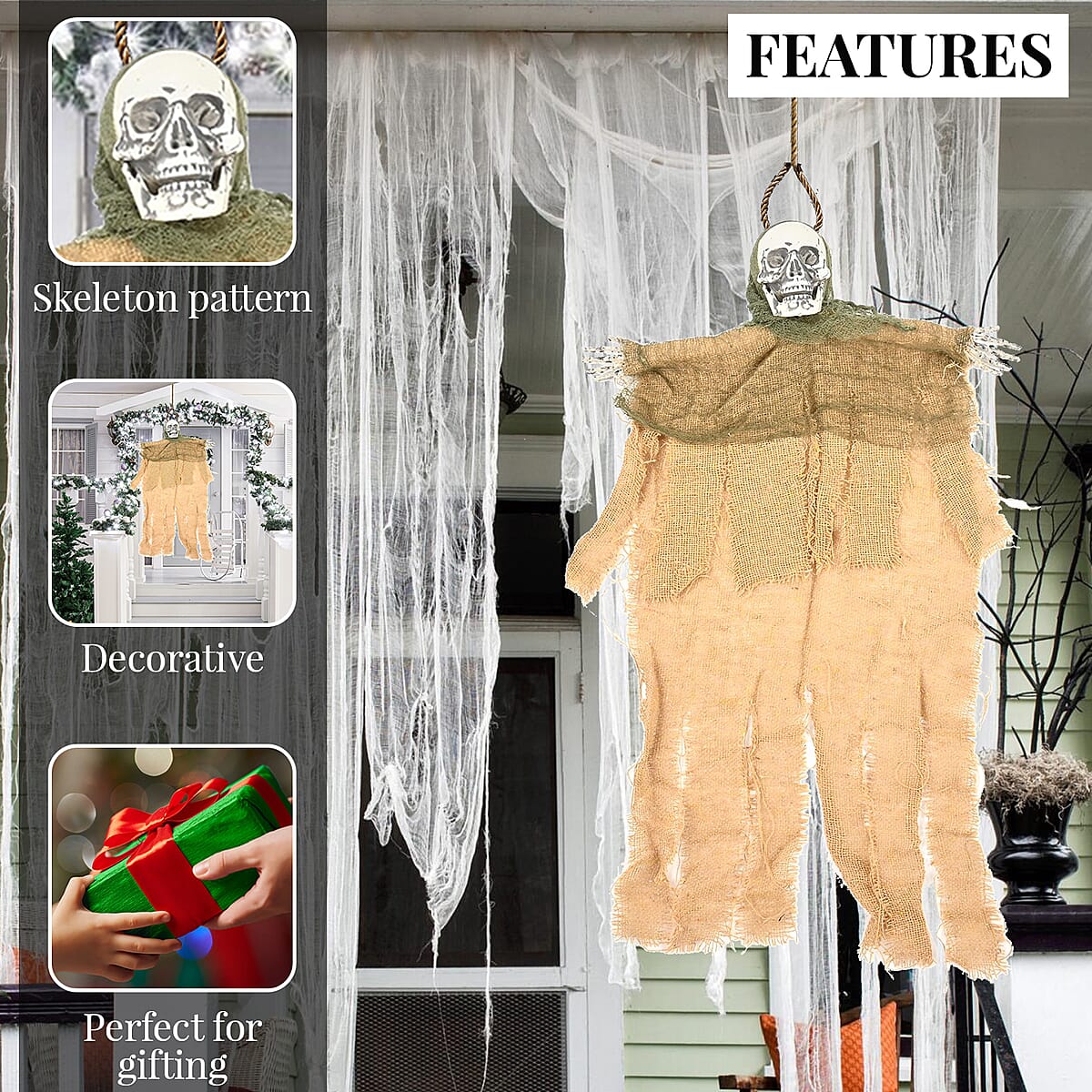 Halloween- 18 Inches Camel Shrouded Skull Hanging Decor image number 2