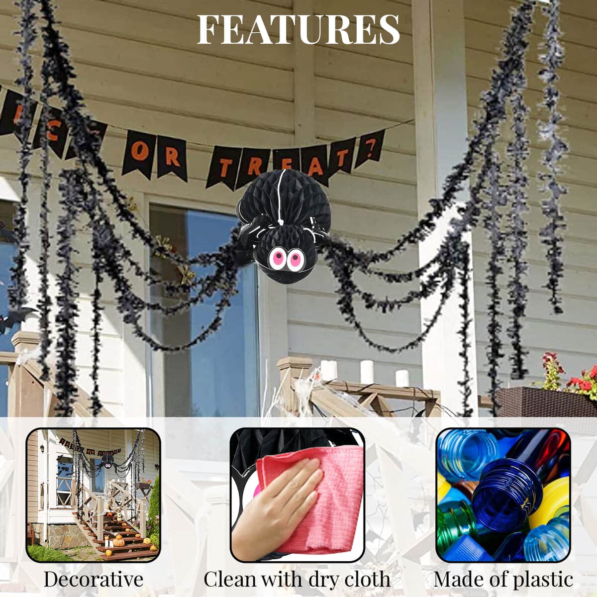 Halloween-Spider Room Decoration Giant Honeycomb W/118in Legs image number 2