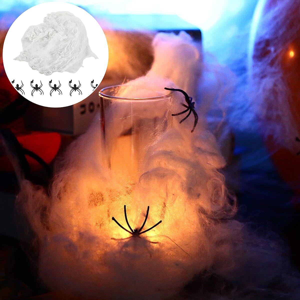 Halloween- White Spider Webbing 1.5oz W/4 Spiders image number 1