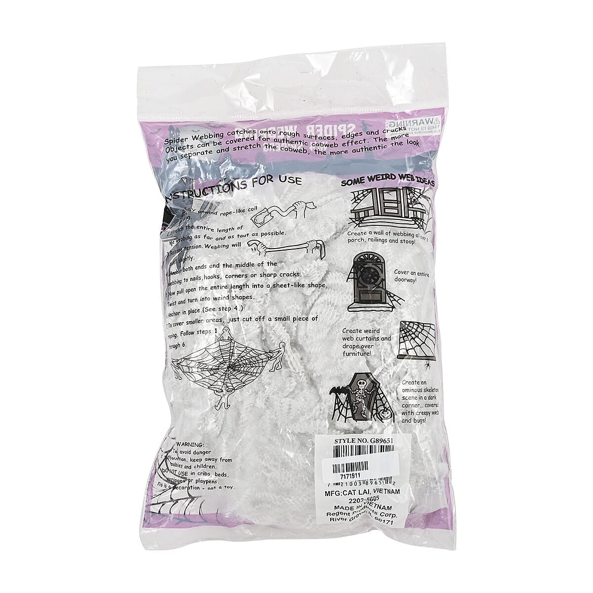 Halloween- White Spider Webbing 1.5oz W/4 Spiders image number 6