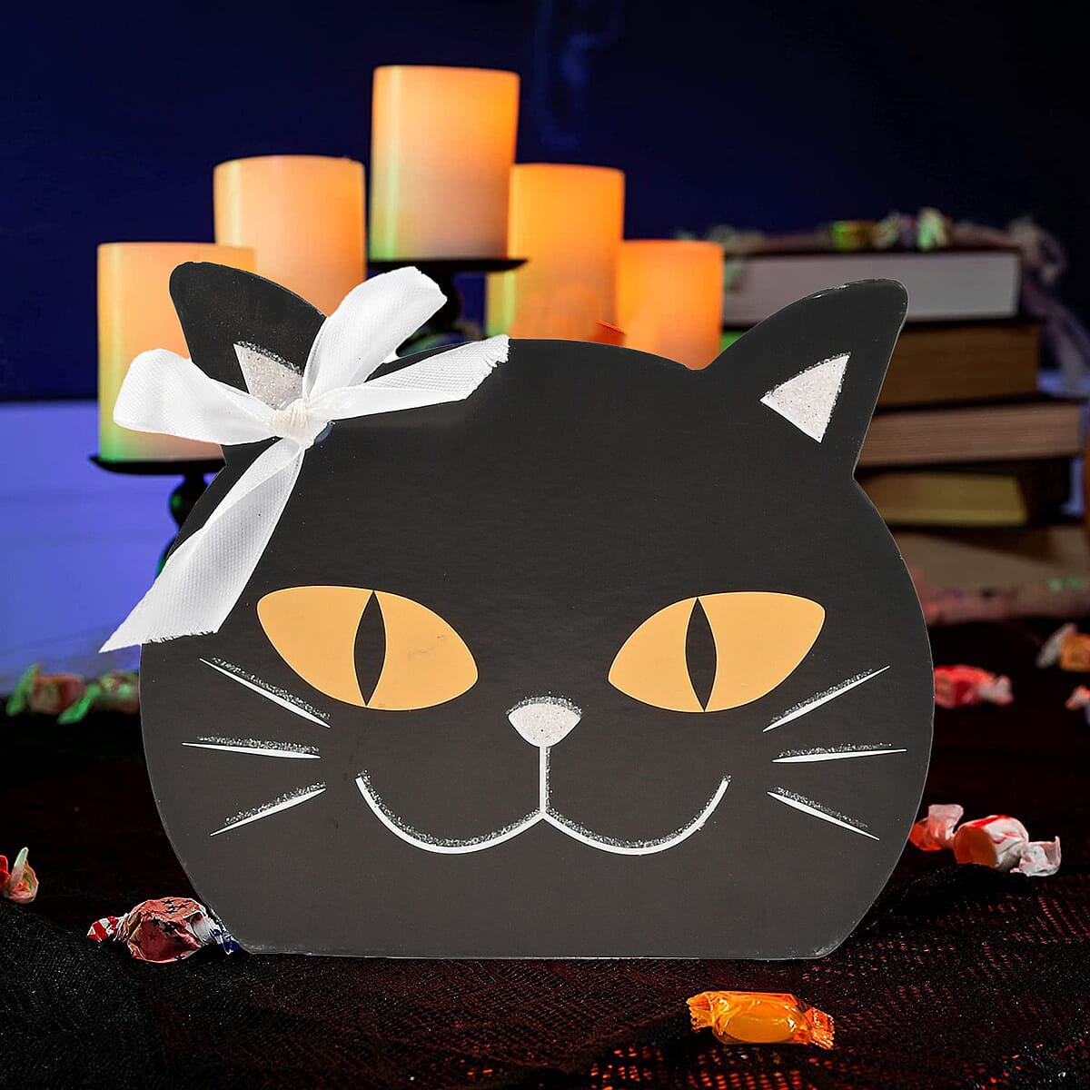 Halloween Black Cat w/ Bow Table Decoration image number 1