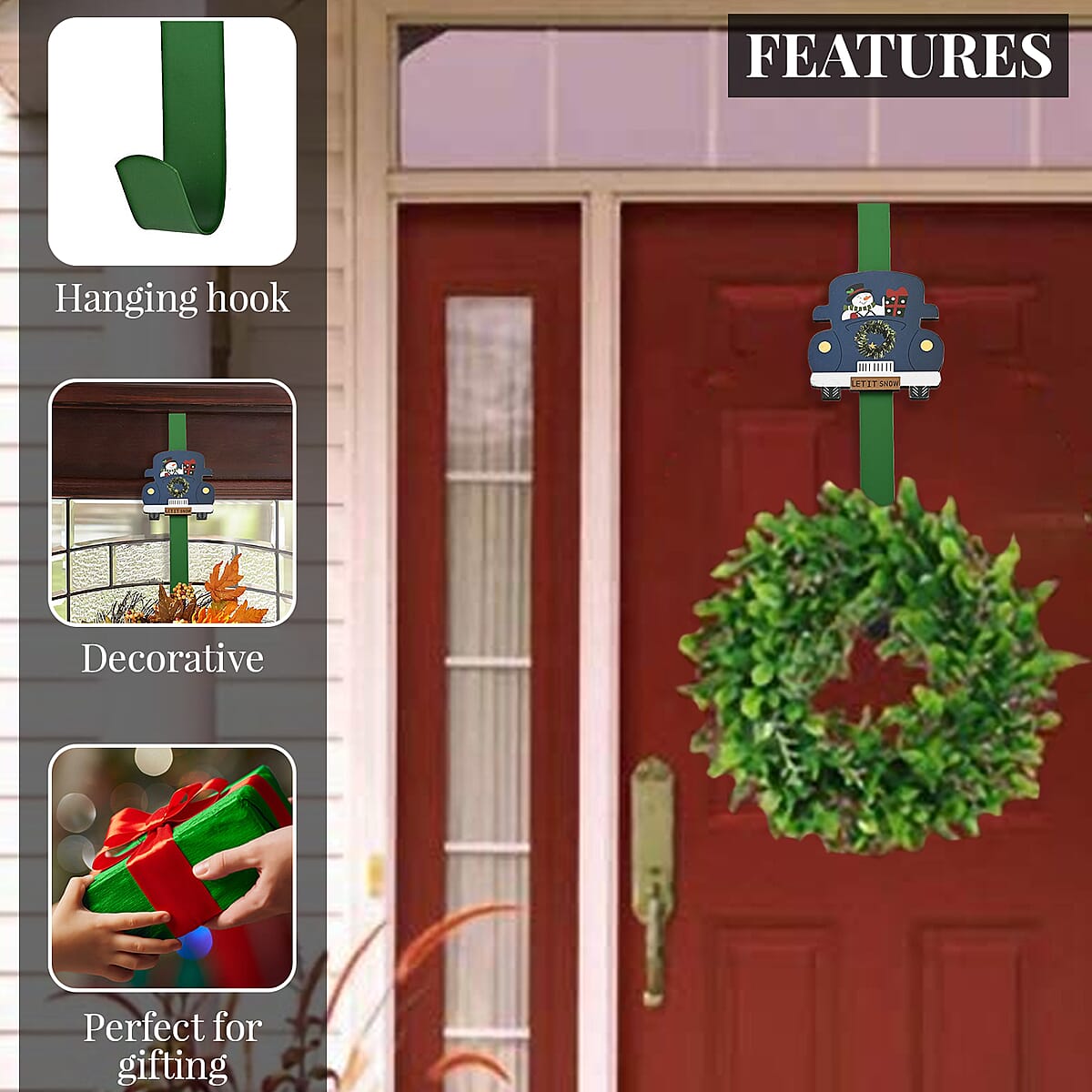 Car Metal Christmas Wreath Hanger (12 Inches) | Door Wreath Hanger Holder | Festive D&eacute;cor | Decoration Items image number 2