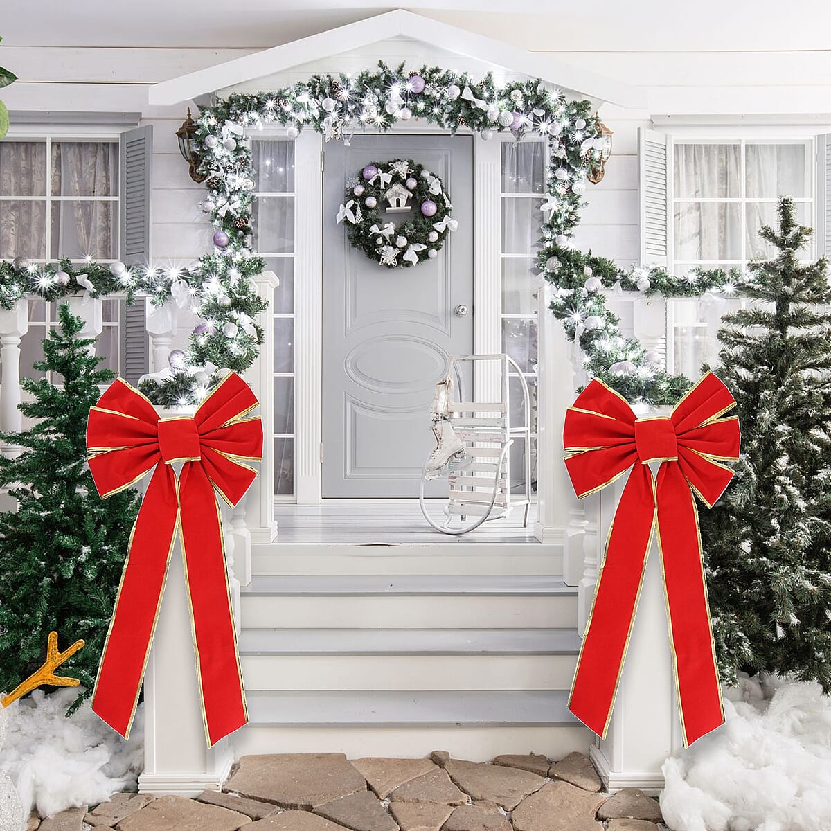 Christmas Red Velvet Bow w/ Gold Trim (10x22 Inches) image number 1