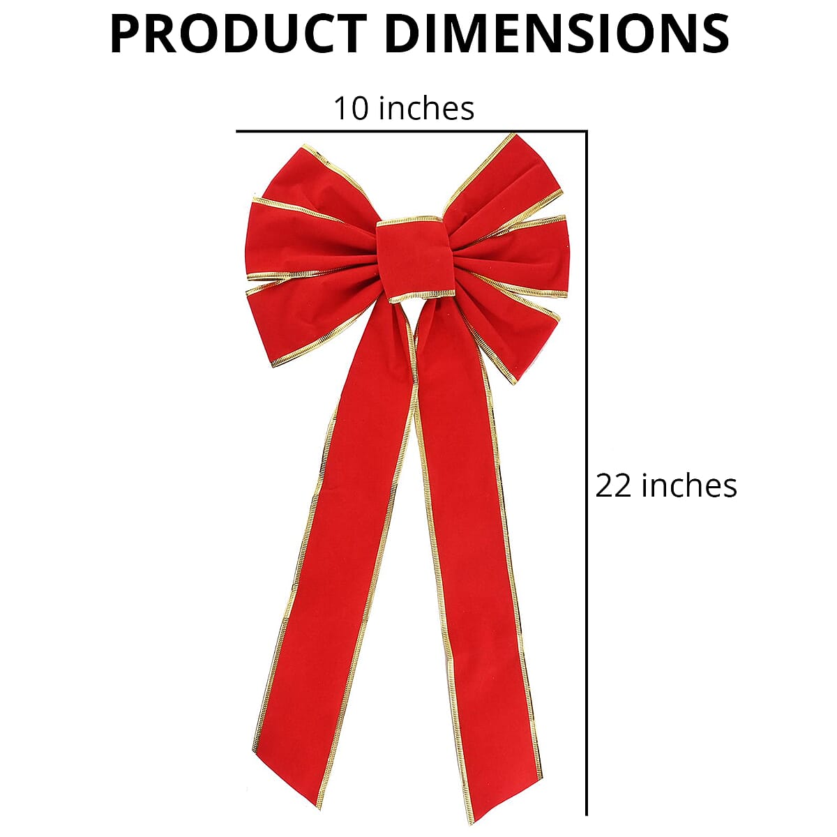 Christmas Red Velvet Bow w/ Gold Trim (10x22 Inches) image number 3