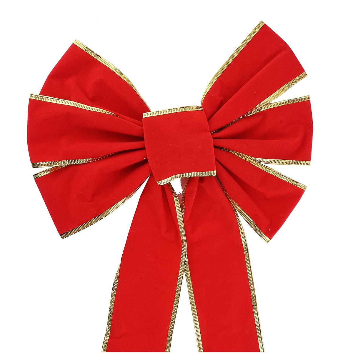 Christmas Red Velvet Bow w/ Gold Trim (10x22 Inches) image number 4