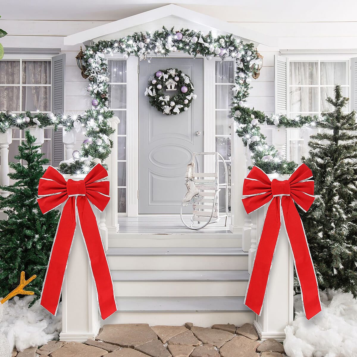 Christmas Red Velvet Bow with Silver Trim image number 1