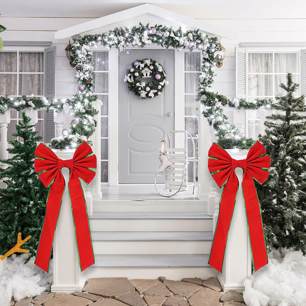 Christmas Red Velvet Bow with Green Trim image number 1