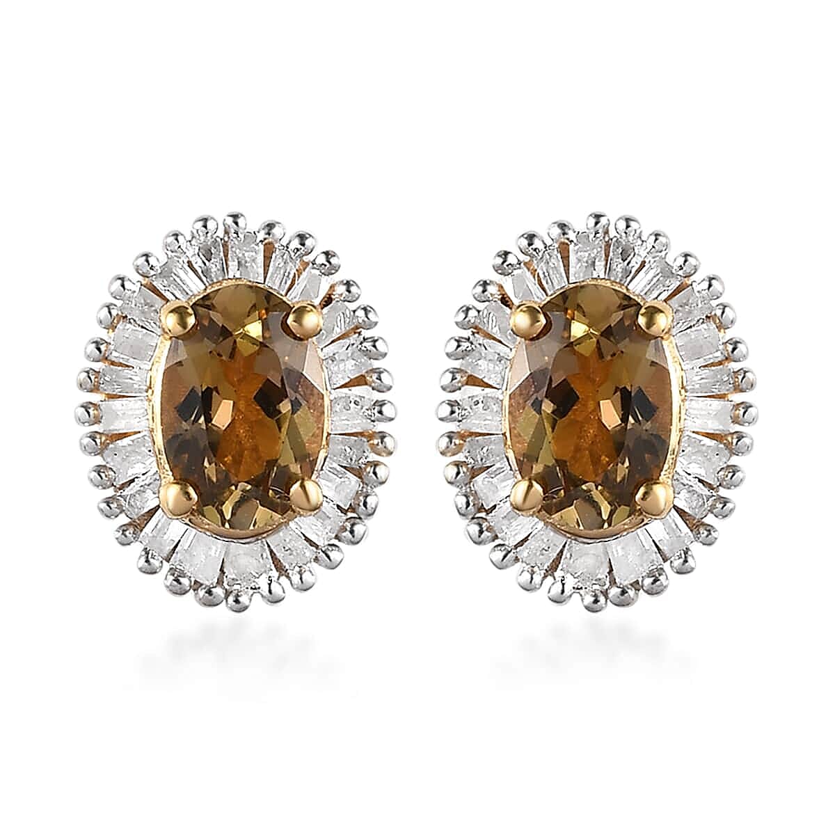 Golden Tanzanite and Diamond Halo Stud Earrings in Vermeil Yellow Gold Over Sterling Silver 1.25 ctw
