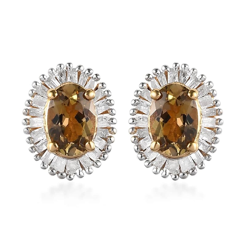 Golden Tanzanite and Diamond Halo Stud Earrings in Vermeil Yellow Gold Over Sterling Silver 1.25 ctw