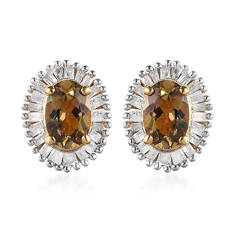 Golden Tanzanite and Diamond Halo Stud Earrings in Vermeil Yellow Gold Over Sterling Silver 1.25 ctw