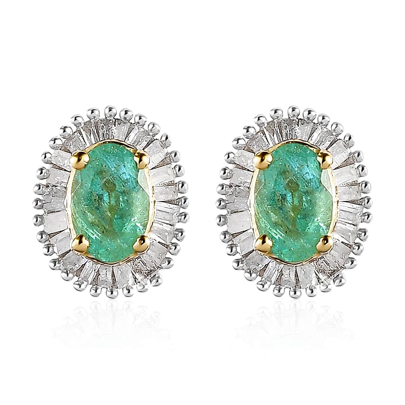 Ethiopian Emerald and Diamond Halo Stud Earrings in Vermeil Yellow Gold Over Sterling Silver 1.10 ctw