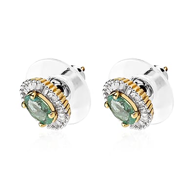 Ethiopian Emerald and Diamond Halo Stud Earrings in Vermeil Yellow Gold Over Sterling Silver 1.10 ctw