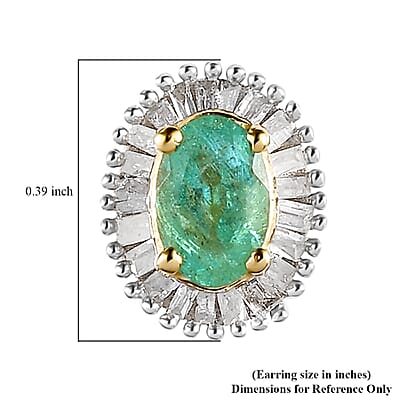 Ethiopian Emerald and Diamond Halo Stud Earrings in Vermeil Yellow Gold Over Sterling Silver 1.10 ctw