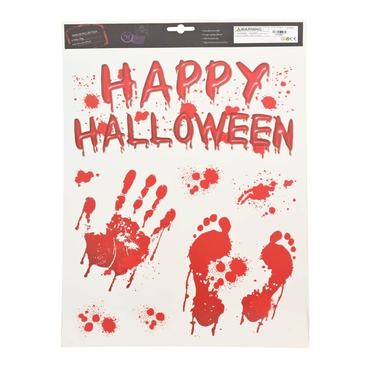 Halloween Horror Happy Halloween Blood Splatter Window Cling | Custom Window Clings | Static Cling Stickers image number 0