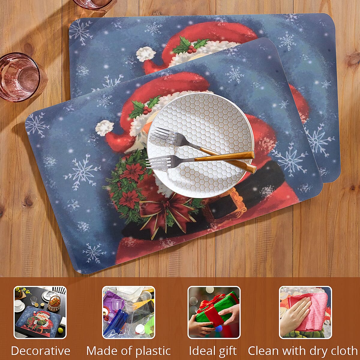 Christmas Santa Plastic Placemat 16x12 Inches image number 2