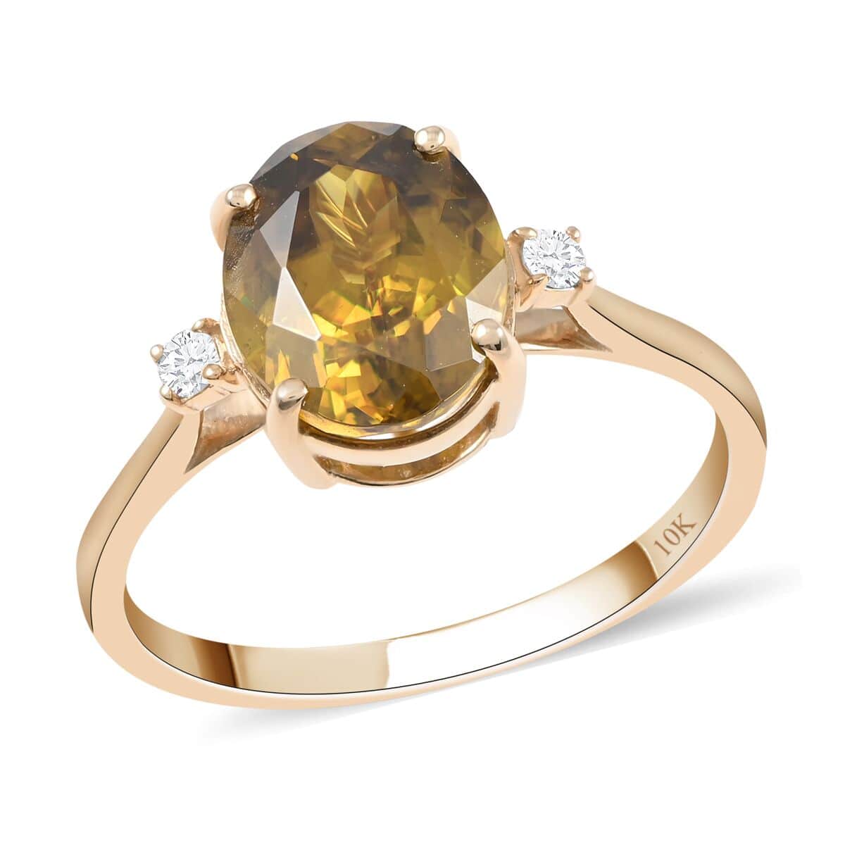 LUXORO 10K Yellow Gold AAA Sava Sphene, Diamond (G-H, I2) Ring (Size 9.0) 3.20 ctw image number 0