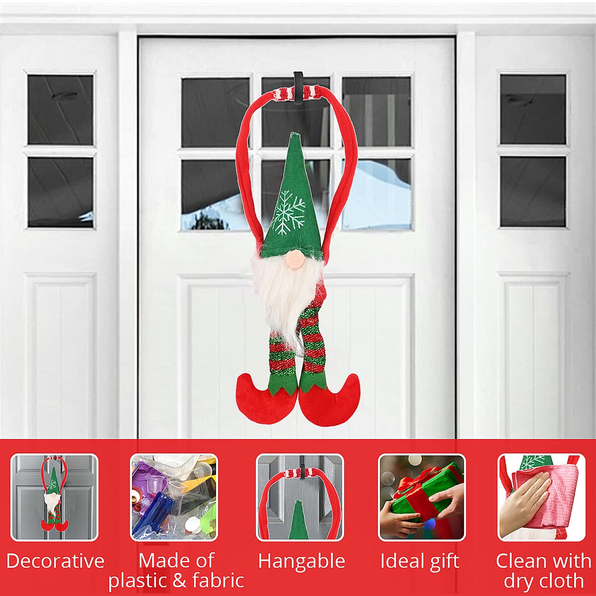 Christmas gnome 16 Inches&nbsp;Door Hanger (Green Hat) image number 2