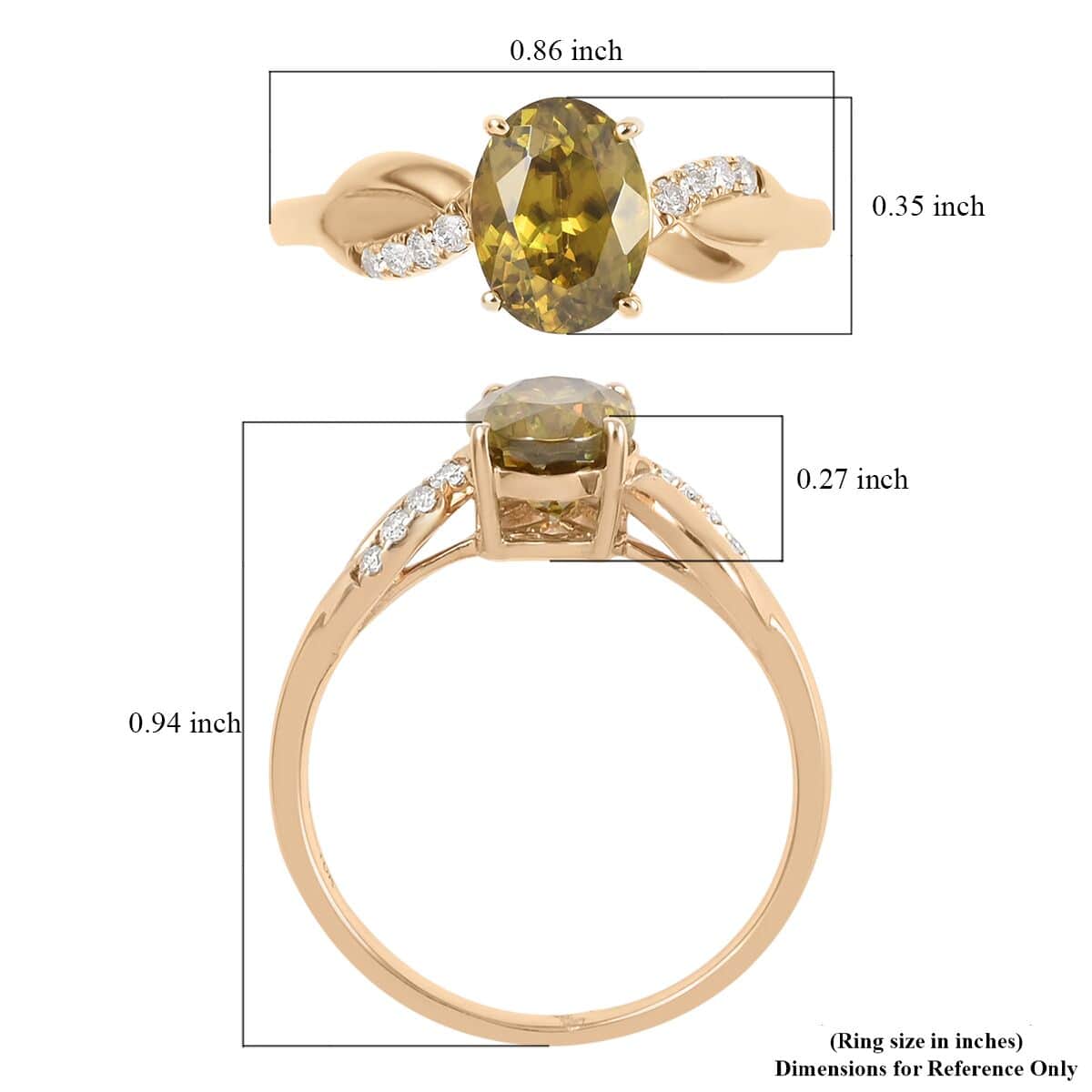 LUXORO 10K Yellow Gold AAA Sava Sphene and G-H I2 Diamond Ring 1.65 ctw image number 5