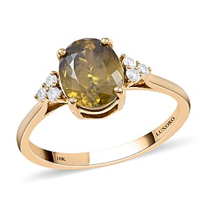 Luxoro 10K Yellow Gold AAA Sava Sphene and G-H I2 Diamond Ring (Size 6.0) 2.35 ctw