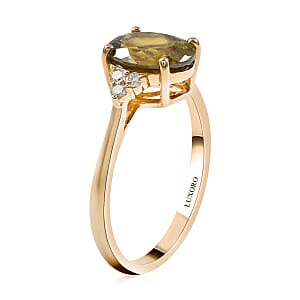 Luxoro 10K Yellow Gold AAA Sava Sphene and G-H I2 Diamond Ring (Size 6.0) 2.35 ctw
