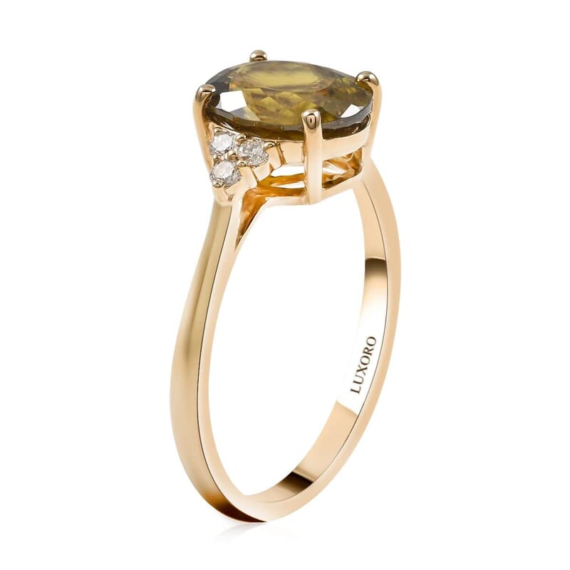 Luxoro 10K Yellow Gold AAA Sava Sphene and G-H I2 Diamond Ring (Size 6.0) 2.35 ctw