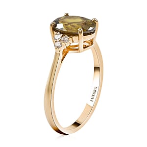 Luxoro 10K Yellow Gold AAA Sava Sphene and G-H I2 Diamond Ring (Size 7.0) 2.35 ctw